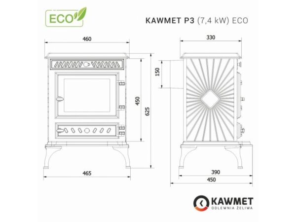 Piec wolnostojący, żeliwny KAWMET P3 7,4 kW ECO