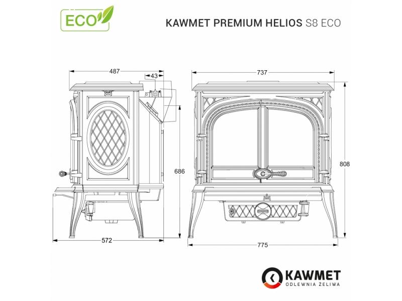 Piec wolnostojący, żeliwny KAWMET Premium HELIOS S8 ECO
