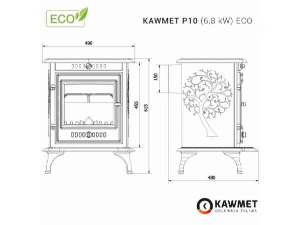 Piec wolnostojący, żeliwny na drewno KAWMET P10 6,8 kW ECO