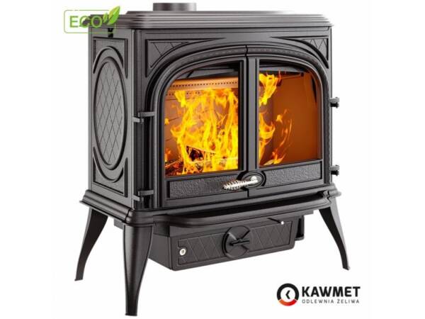Piec wolnostojący, żeliwny KAWMET Premium HELIOS S8 ECO - Prawa ogien
