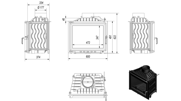 Kratki Antek 10 kW Fi 150 mm - rysunek techniczny