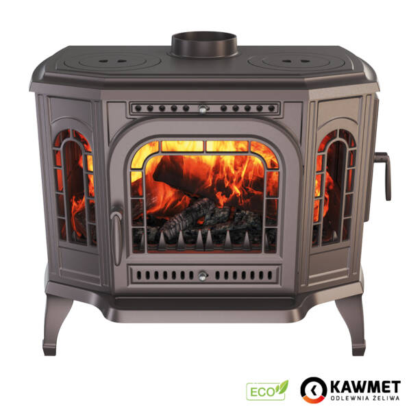 Żeliwna koza wolnostojąca na drewno z fajerkami i bocznym załadunkiem KAWMET P7 (10,5 kW) CookTop PB ECO13 - 2
