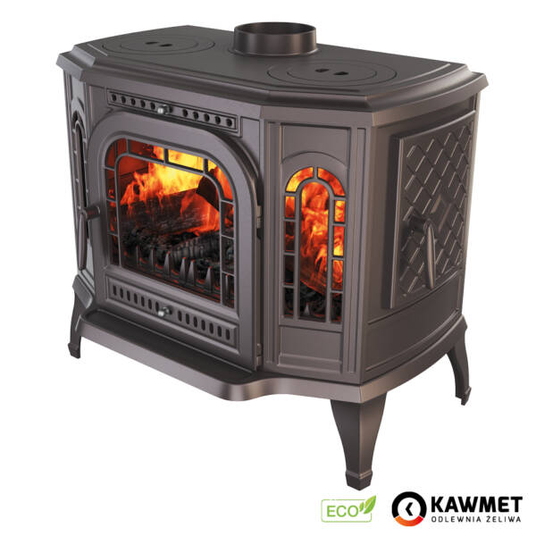Żeliwna koza wolnostojąca na drewno z fajerkami i bocznym załadunkiem KAWMET P7 (10,5 kW) CookTop PB ECO13 - 3