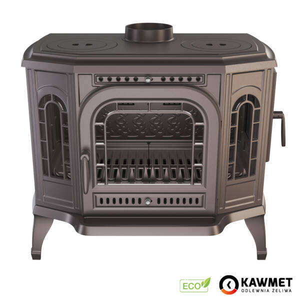 Żeliwna koza wolnostojąca na drewno z fajerkami i bocznym załadunkiem KAWMET P7 (10,5 kW) CookTop PB ECO13 - 5